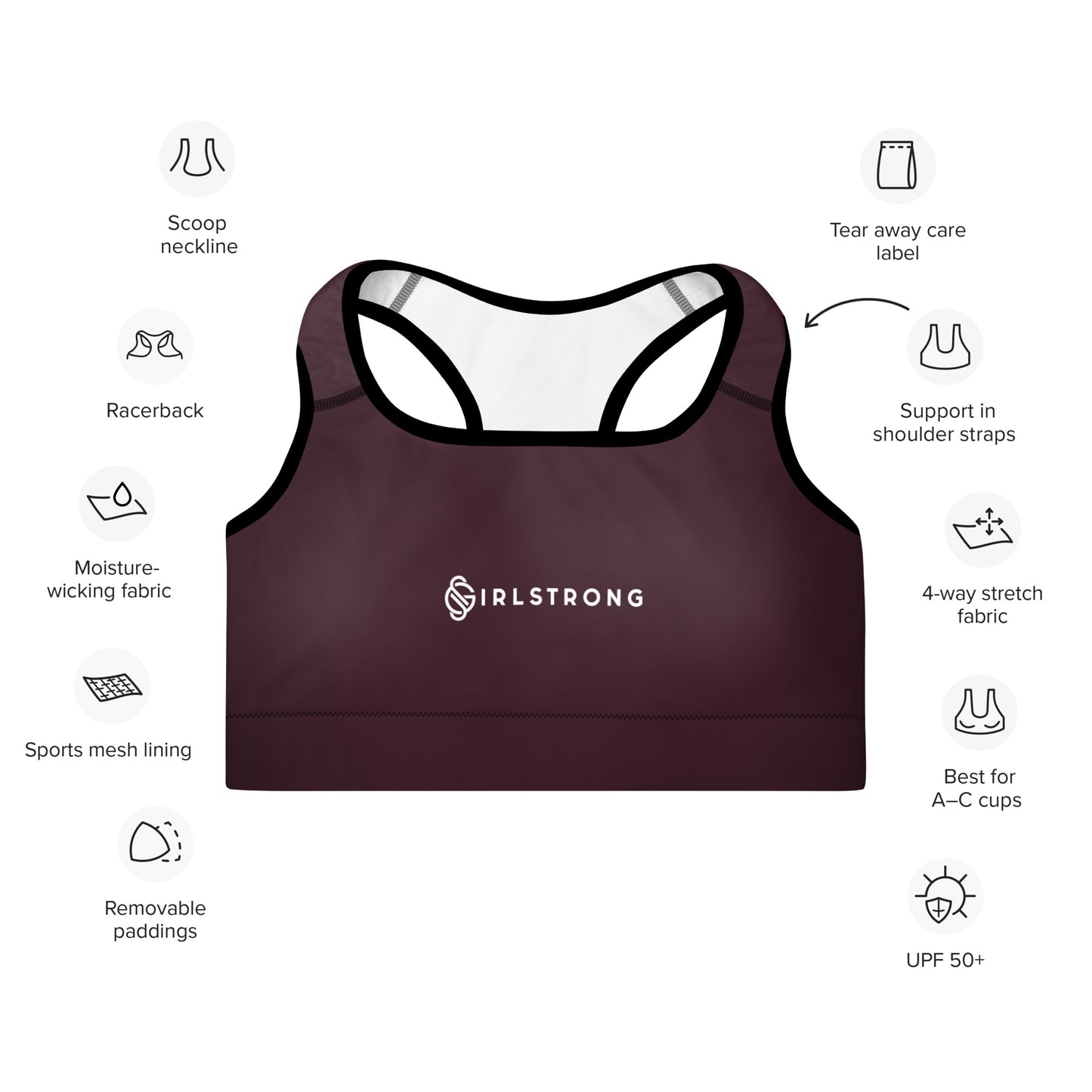 ELEVATED ESSENTIALS, GS LOGO THE PERFECT PADDED SPORTS BRA CABERNET