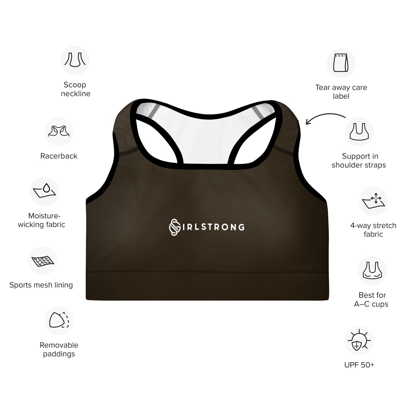 ELEVATED ESSENTIALS, GS LOGO THE PERFECT PADDED SPORTS BRA ESPRESSO