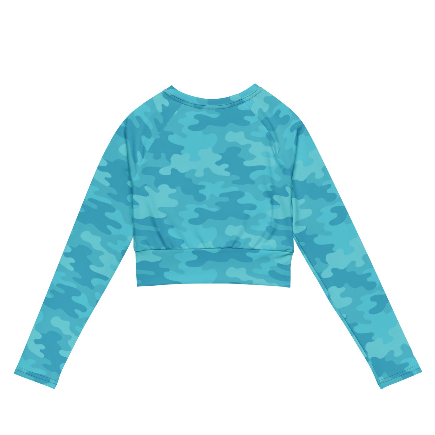 THE ESSENTIAL, SOFT STRETCH, LONG SLEEVE FITTED CROP TOP THE POWER OF TURQUOISE CAMO