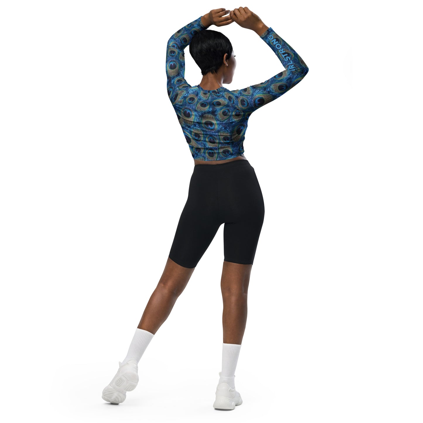 THE ESSENTIAL, SOFT STRETCH, LONG SLEEVE FITTED CROP TOP PRETTY AS A PEACOCK