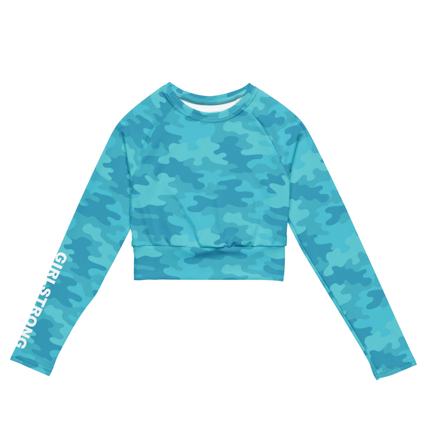 THE ESSENTIAL, SOFT STRETCH, LONG SLEEVE FITTED CROP TOP THE POWER OF TURQUOISE CAMO
