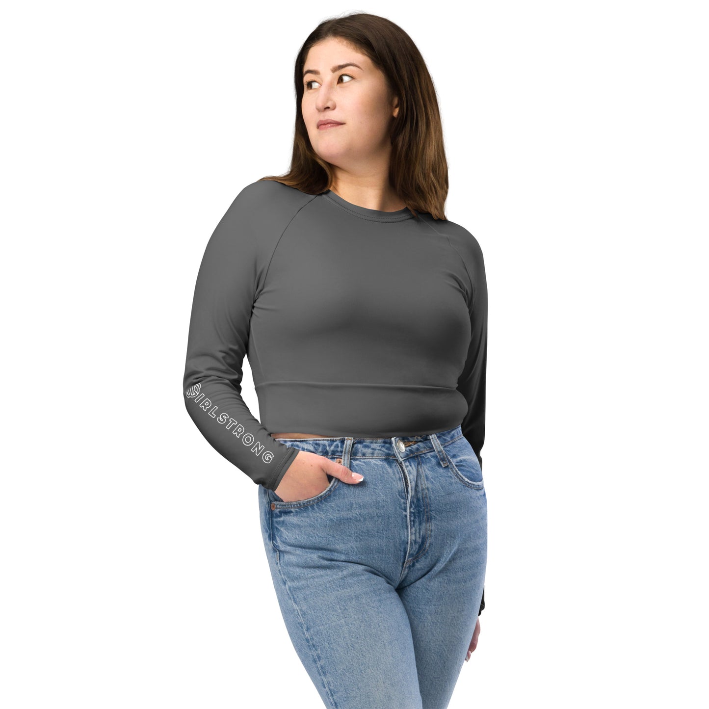 THE ESSENTIAL LONG SLEEVE FITTED CROP TOP SPORT GREY