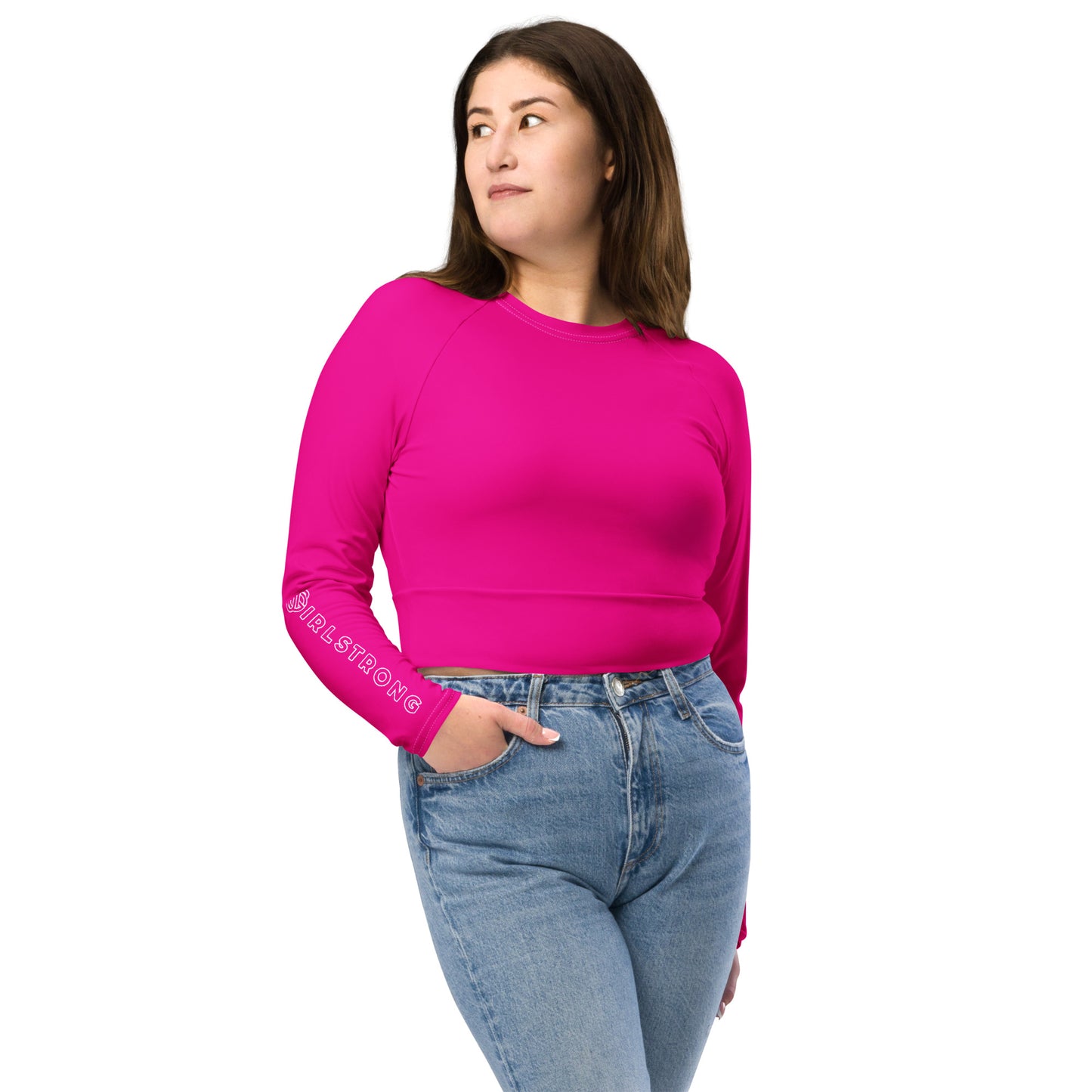 THE ESSENTIAL, SOFT STRETCH, LONG SLEEVE FITTED CROP TOP GS LOGO POWER PINK