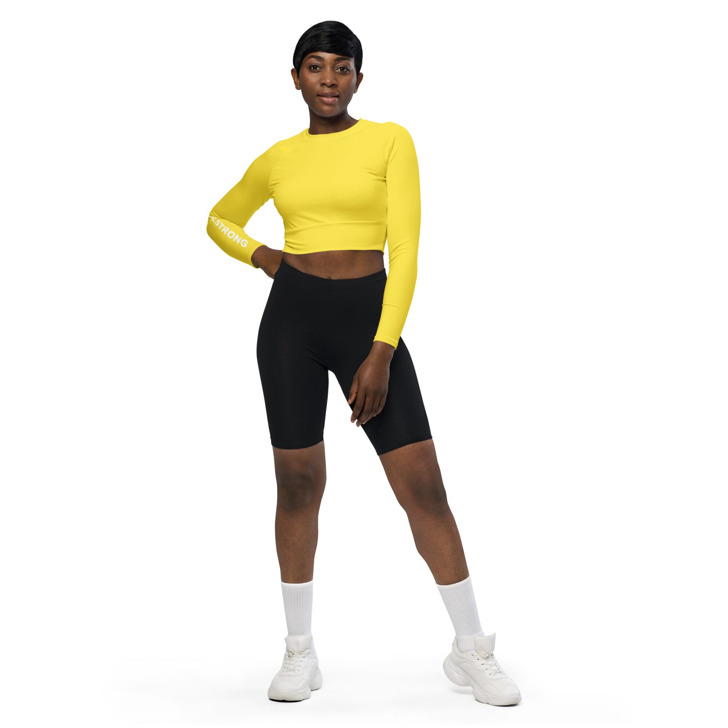 THE ESSENTIAL, SOFT STRETCH, LONG SLEEVE FITTED CROP TOP SUNBEAM YELLOW