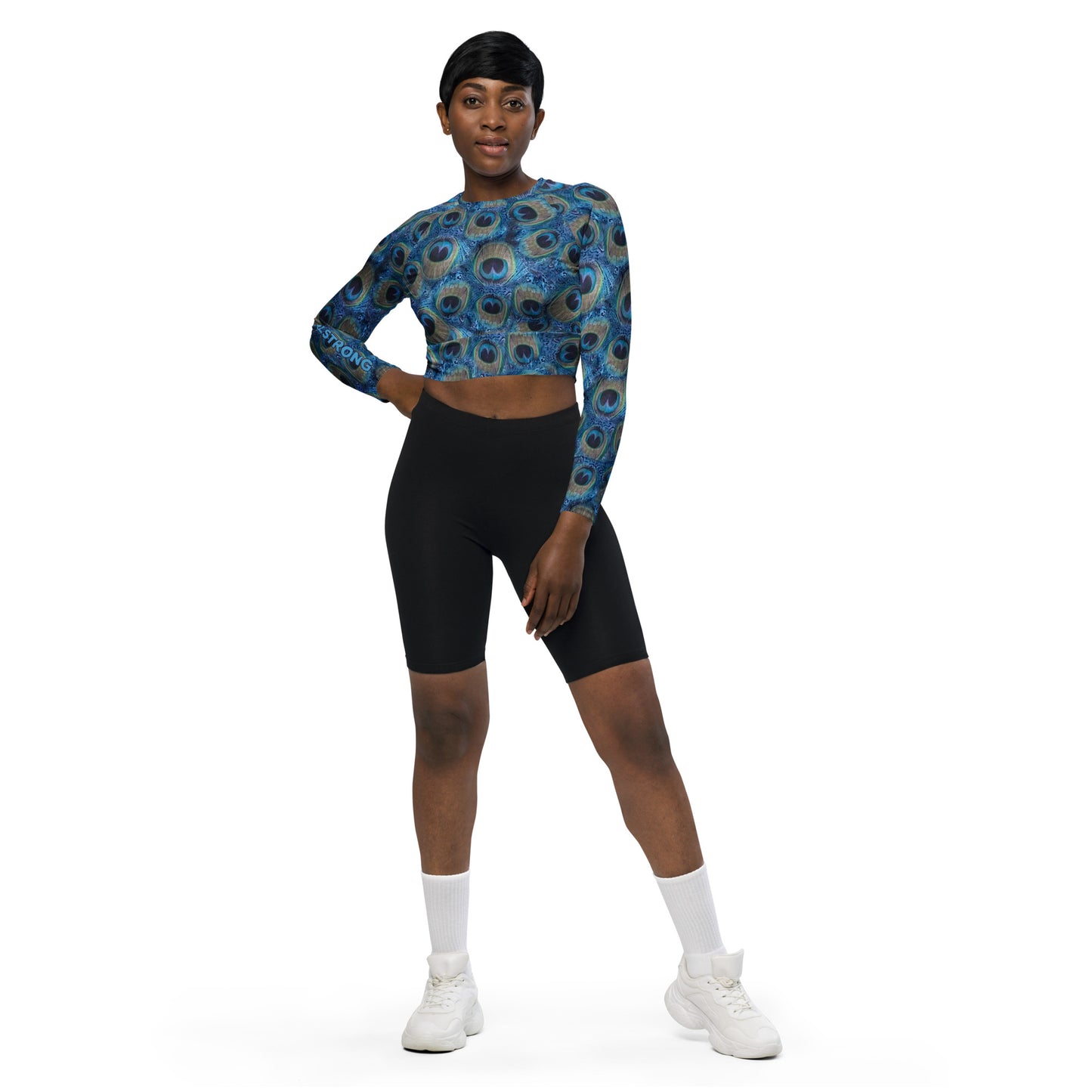 THE ESSENTIAL, SOFT STRETCH, LONG SLEEVE FITTED CROP TOP PRETTY AS A PEACOCK