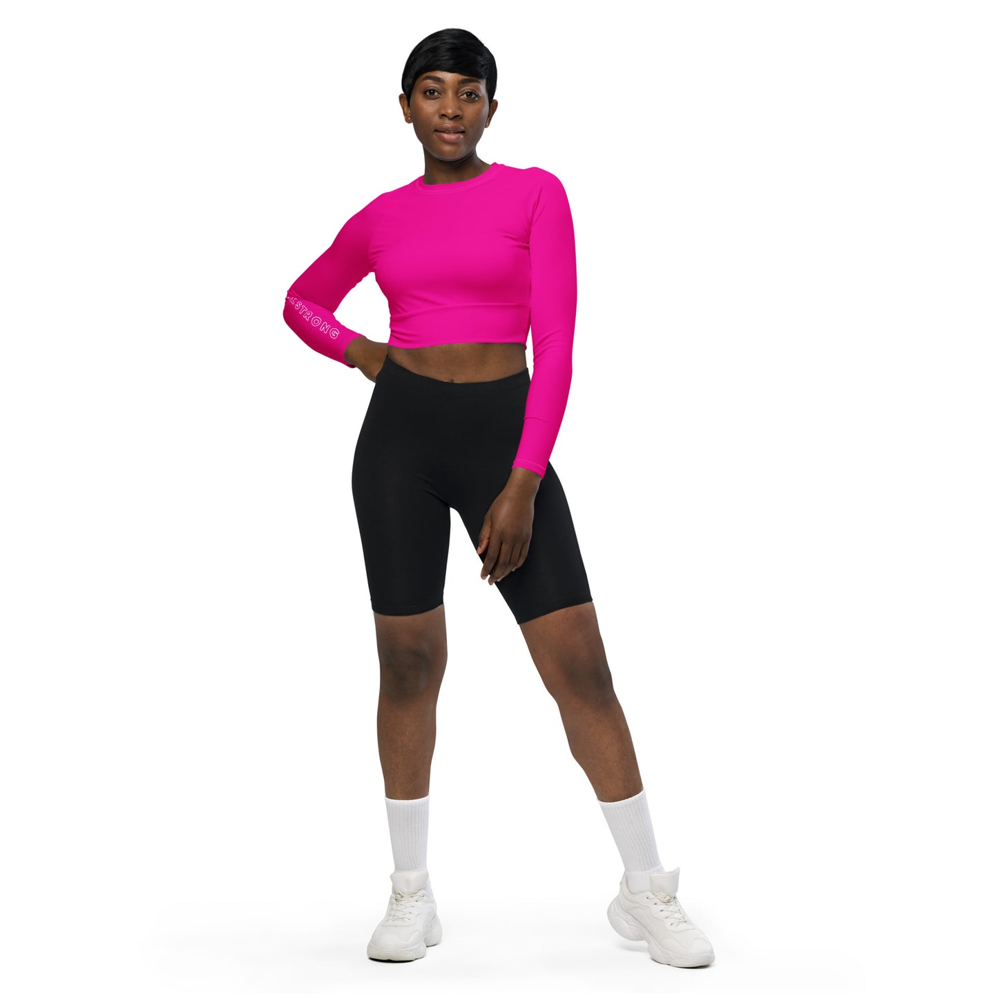 THE ESSENTIAL, SOFT STRETCH, LONG SLEEVE FITTED CROP TOP GS LOGO POWER PINK