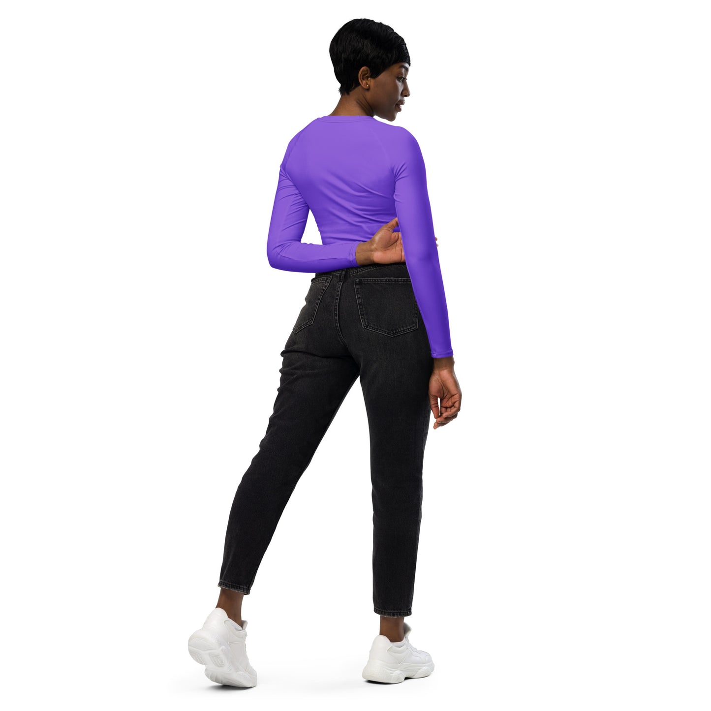 THE ESSENTIAL, SOFT STRETCH, LONG SLEEVE FITTED CROP TOP IRIS