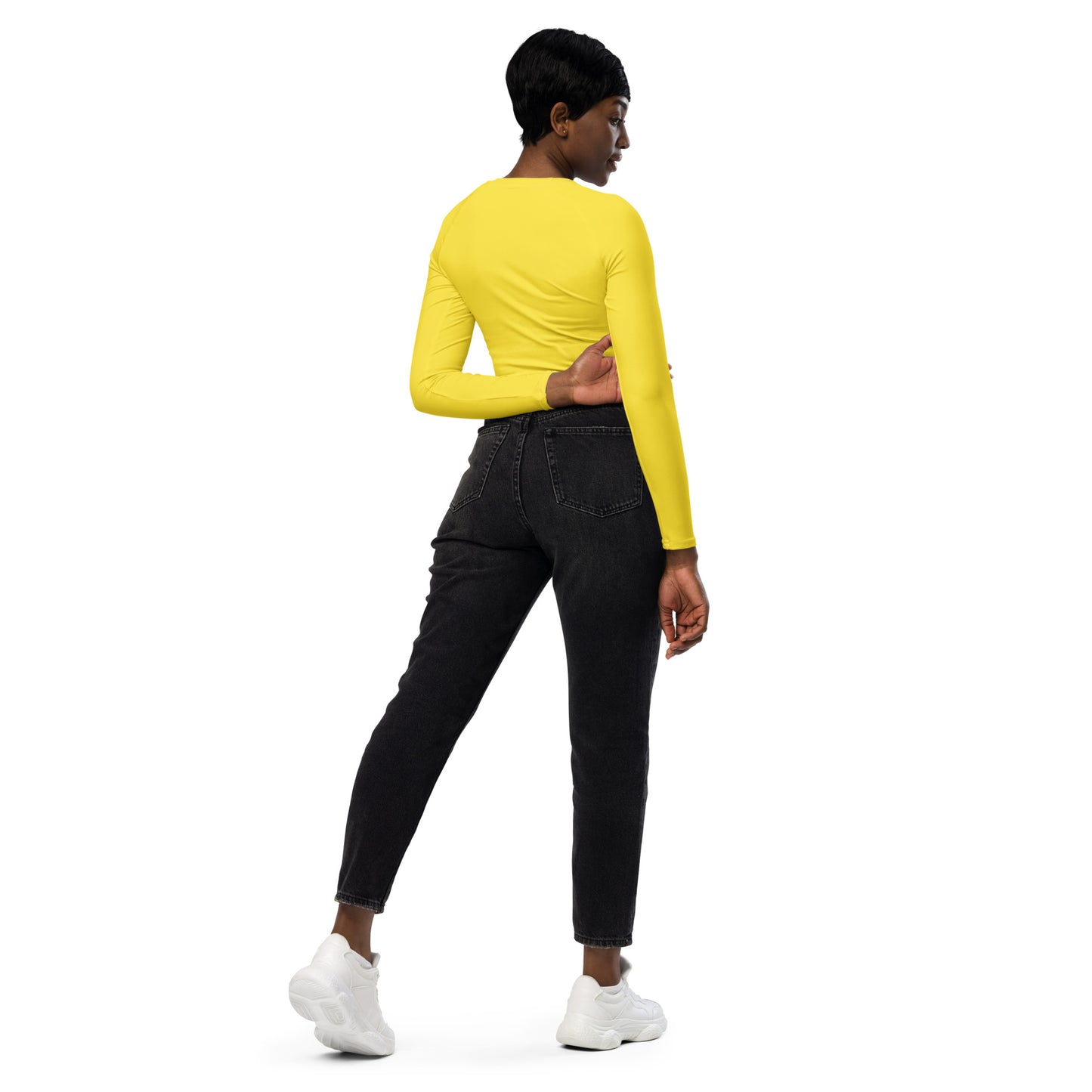 THE ESSENTIAL, SOFT STRETCH, LONG SLEEVE FITTED CROP TOP SUNBEAM YELLOW