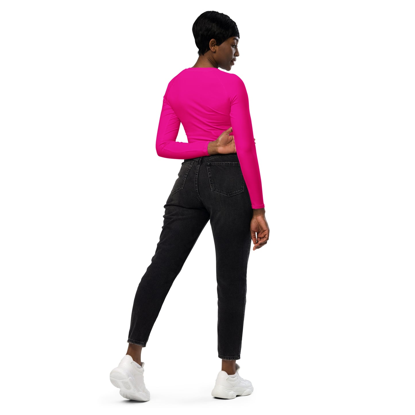 THE ESSENTIAL, SOFT STRETCH, LONG SLEEVE FITTED CROP TOP GS LOGO POWER PINK