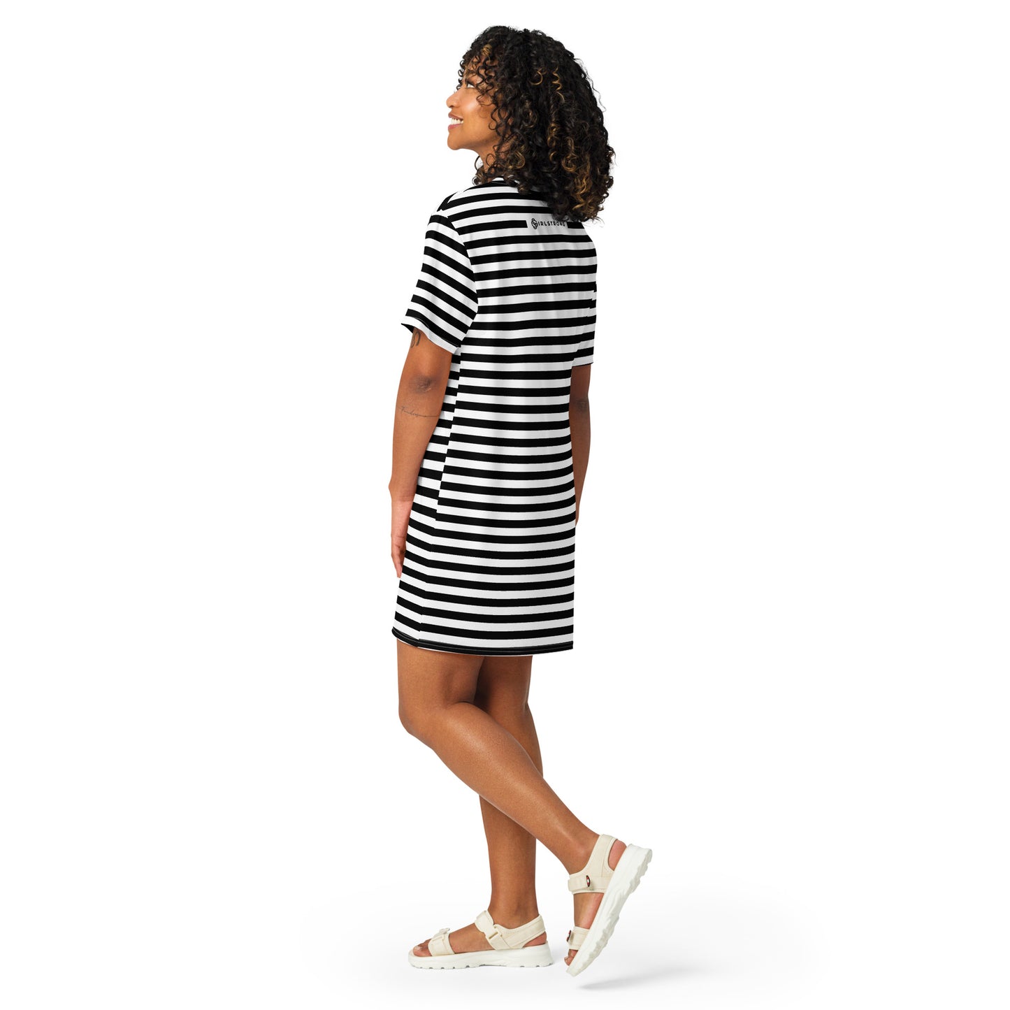 GIRLSTRONG SPORT T-SHIRT DRESS BLACK & WHITE STRIPES