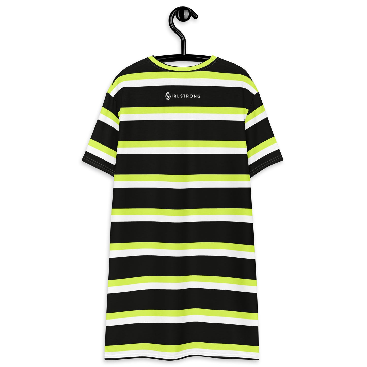 GIRLSTRONG SPORT T-SHIRT DRESS BLACK, WHITE & GREEN STRIPES