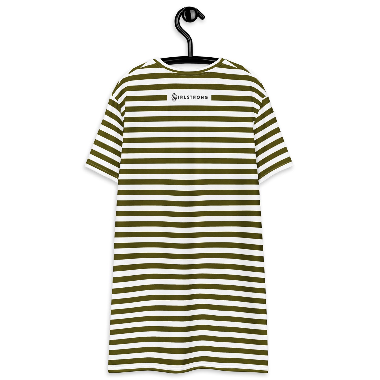 GIRLSTRONG SPORT T-SHIRT DRESS WHITE GREEN STRIPES