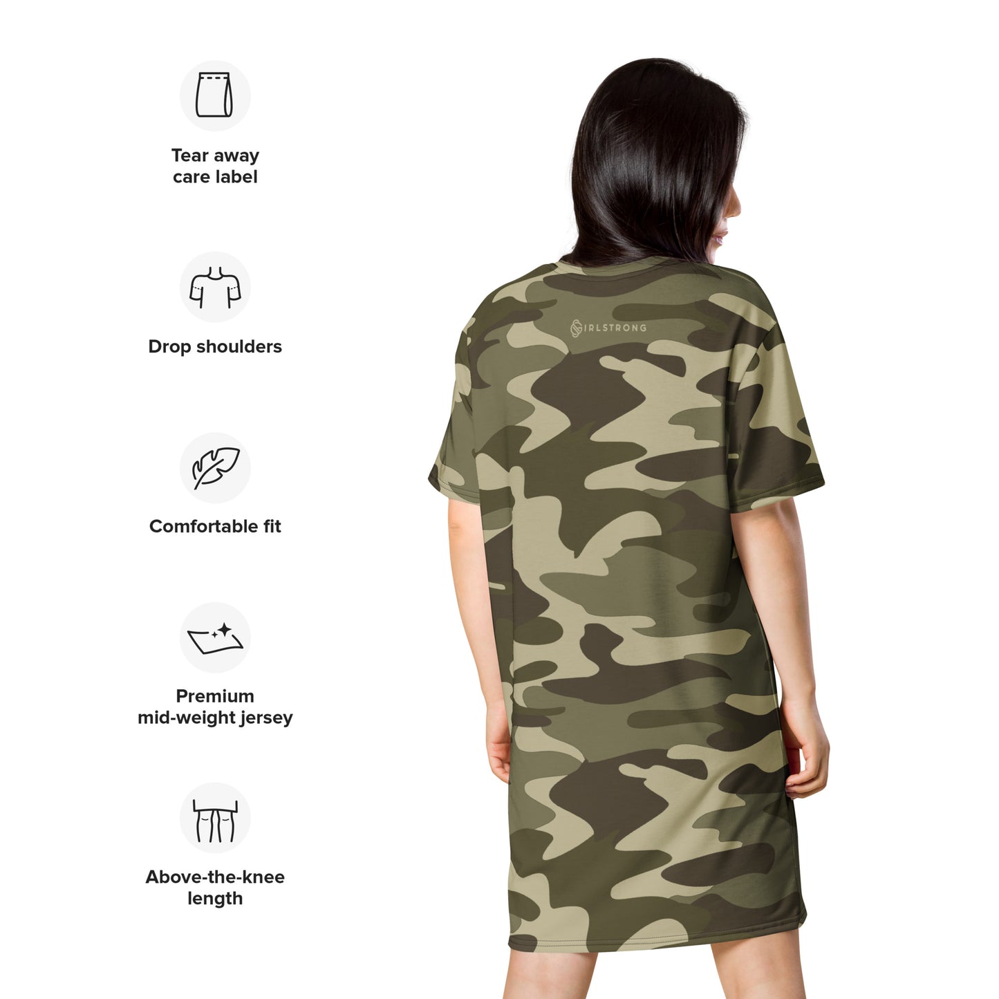 GIRLSTRONG SPORT T-SHIRT DRESS GREEN CAMO