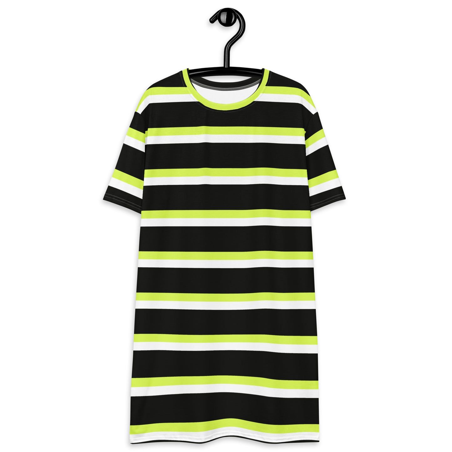 GIRLSTRONG SPORT T-SHIRT DRESS BLACK, WHITE & GREEN STRIPES