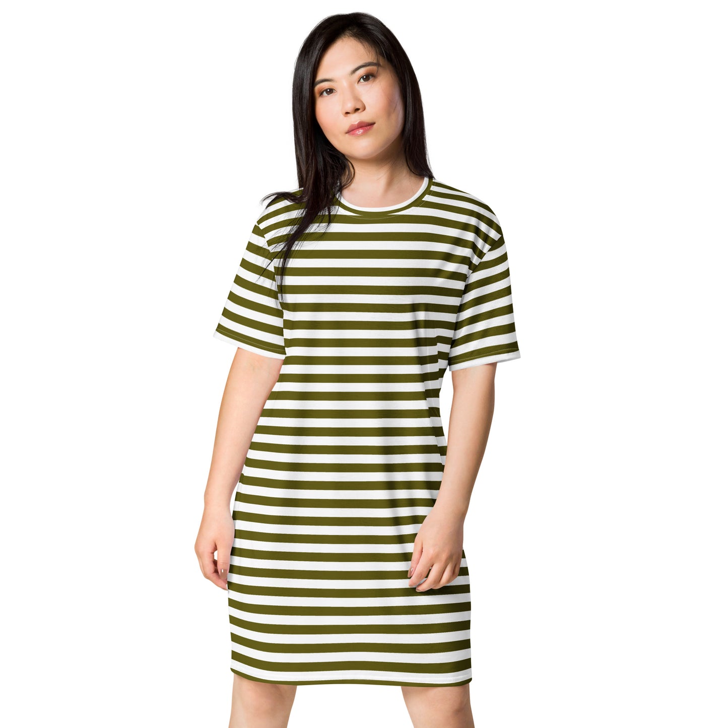 GIRLSTRONG SPORT T-SHIRT DRESS WHITE GREEN STRIPES