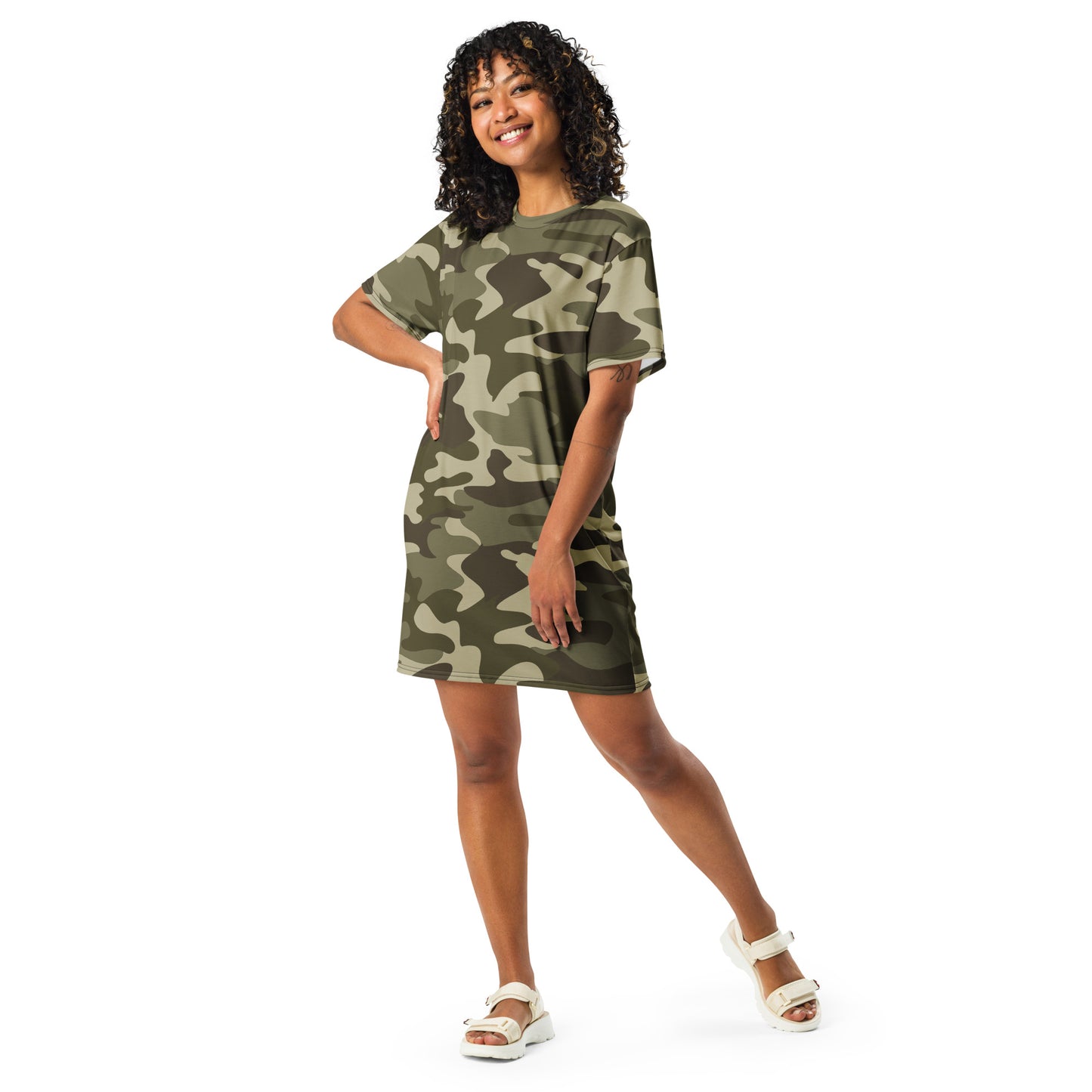 GIRLSTRONG SPORT T-SHIRT DRESS GREEN CAMO