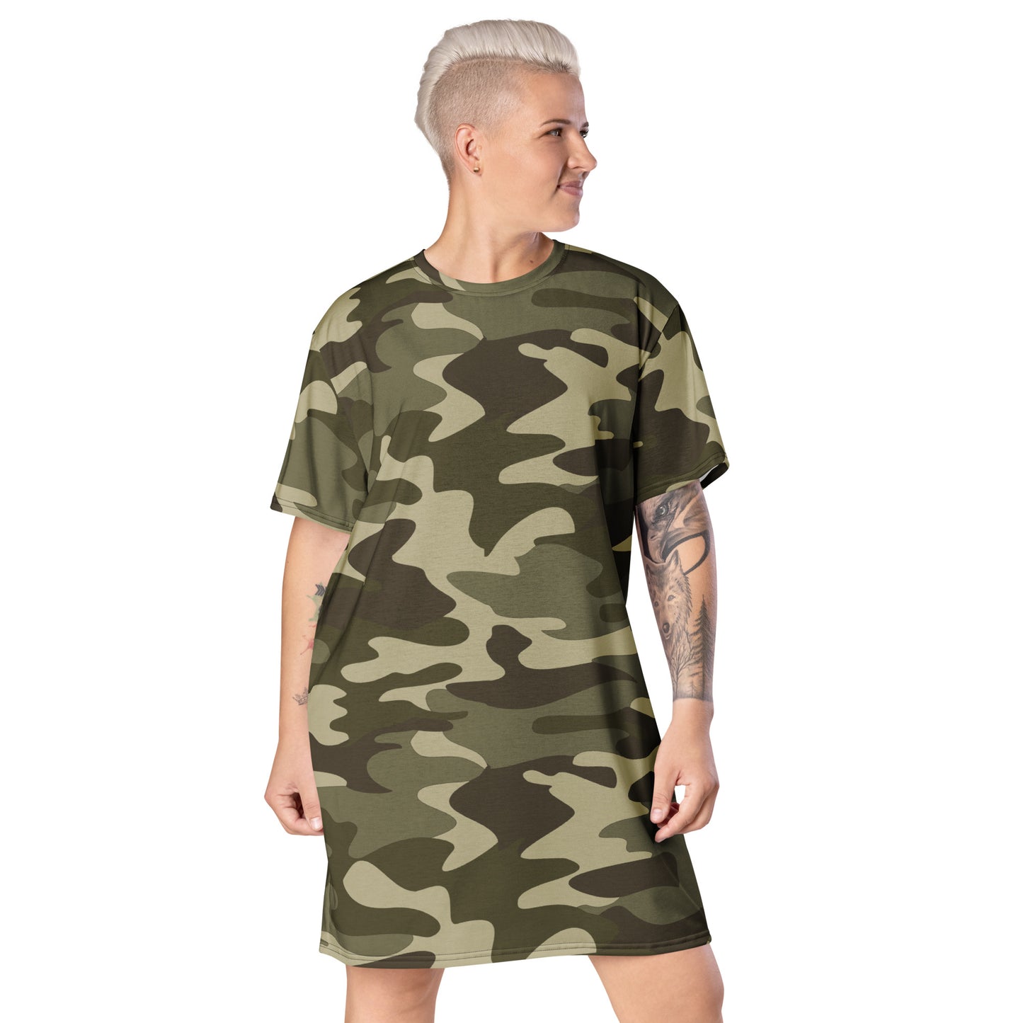 GIRLSTRONG SPORT T-SHIRT DRESS GREEN CAMO
