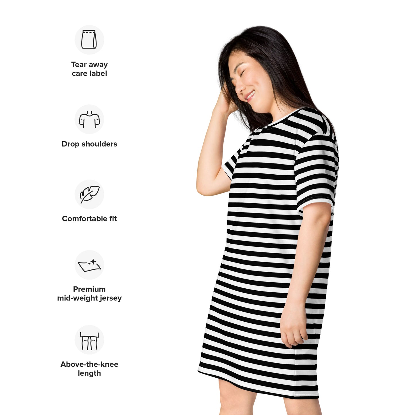 GIRLSTRONG SPORT T-SHIRT DRESS BLACK & WHITE STRIPES
