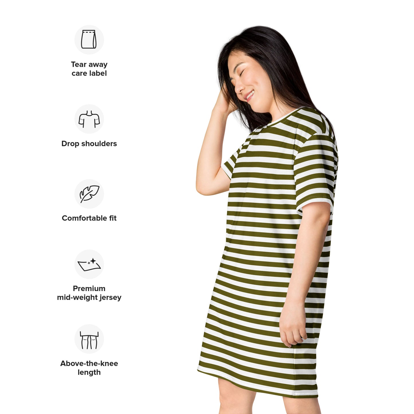 GIRLSTRONG SPORT T-SHIRT DRESS WHITE GREEN STRIPES