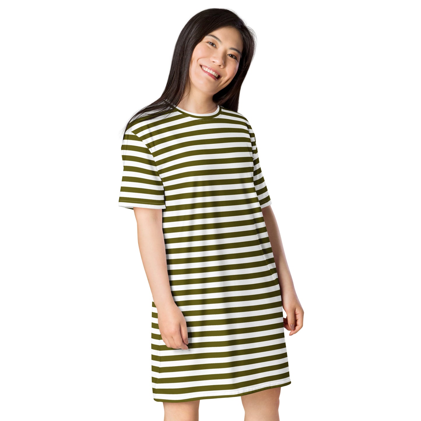 GIRLSTRONG SPORT T-SHIRT DRESS WHITE GREEN STRIPES