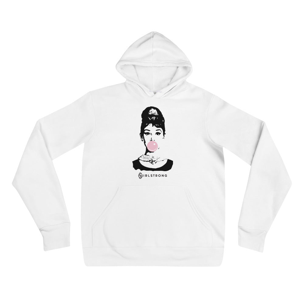 EVERYDAY GIRLSTRONG FLEECE UNISEX HOODIE WHITE - ICONIC AUDREY HEPBURN