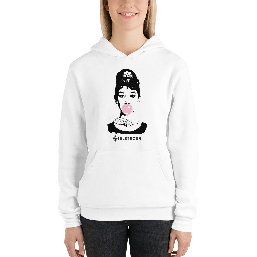 EVERYDAY GIRLSTRONG FLEECE UNISEX HOODIE WHITE - ICONIC AUDREY HEPBURN