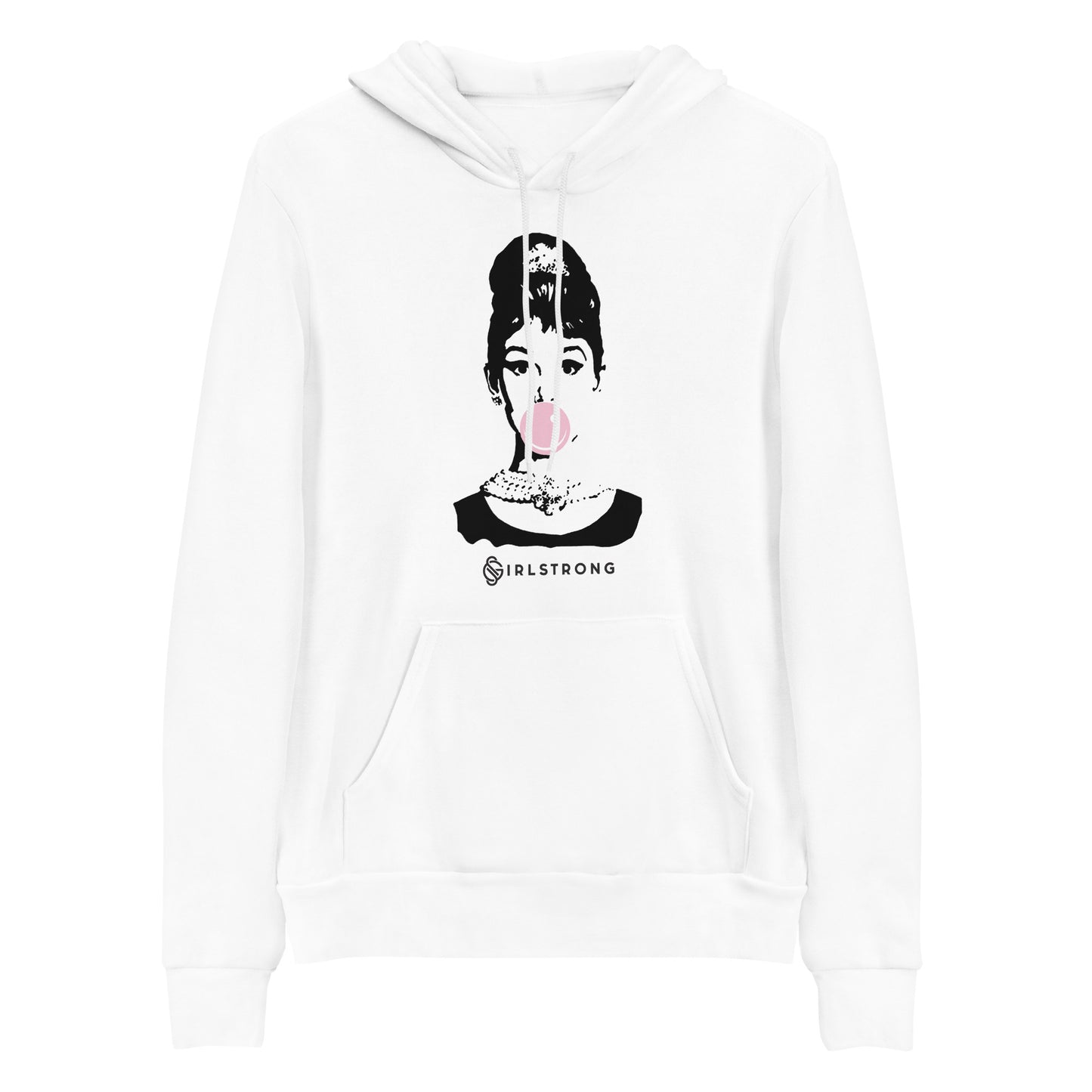 EVERYDAY GIRLSTRONG FLEECE UNISEX HOODIE WHITE - ICONIC AUDREY HEPBURN