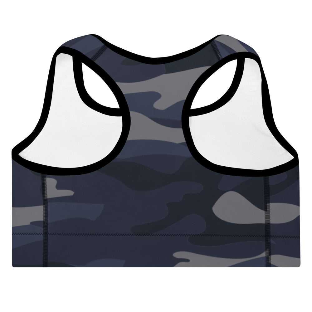 ELEVATED ESSENTIALS,THE PERFECT PADDED SPORTS BRA NAVY CAMO