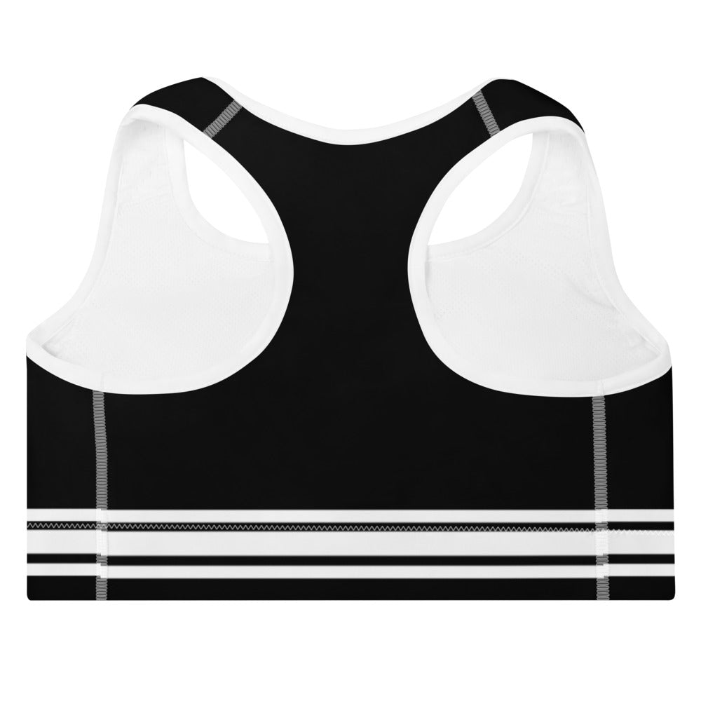 ELEVATED ESSENTIALS, THE PERFECT PADDED SPORTS BRA BLACK & WHITE STRIPES