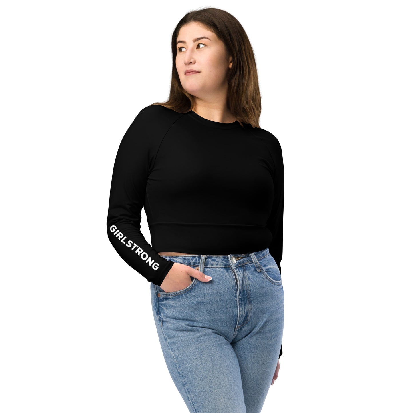 THE ESSENTIAL, SOFT STRETCH, LONG SLEEVE FITTED CROP TOP JETSET BLACK