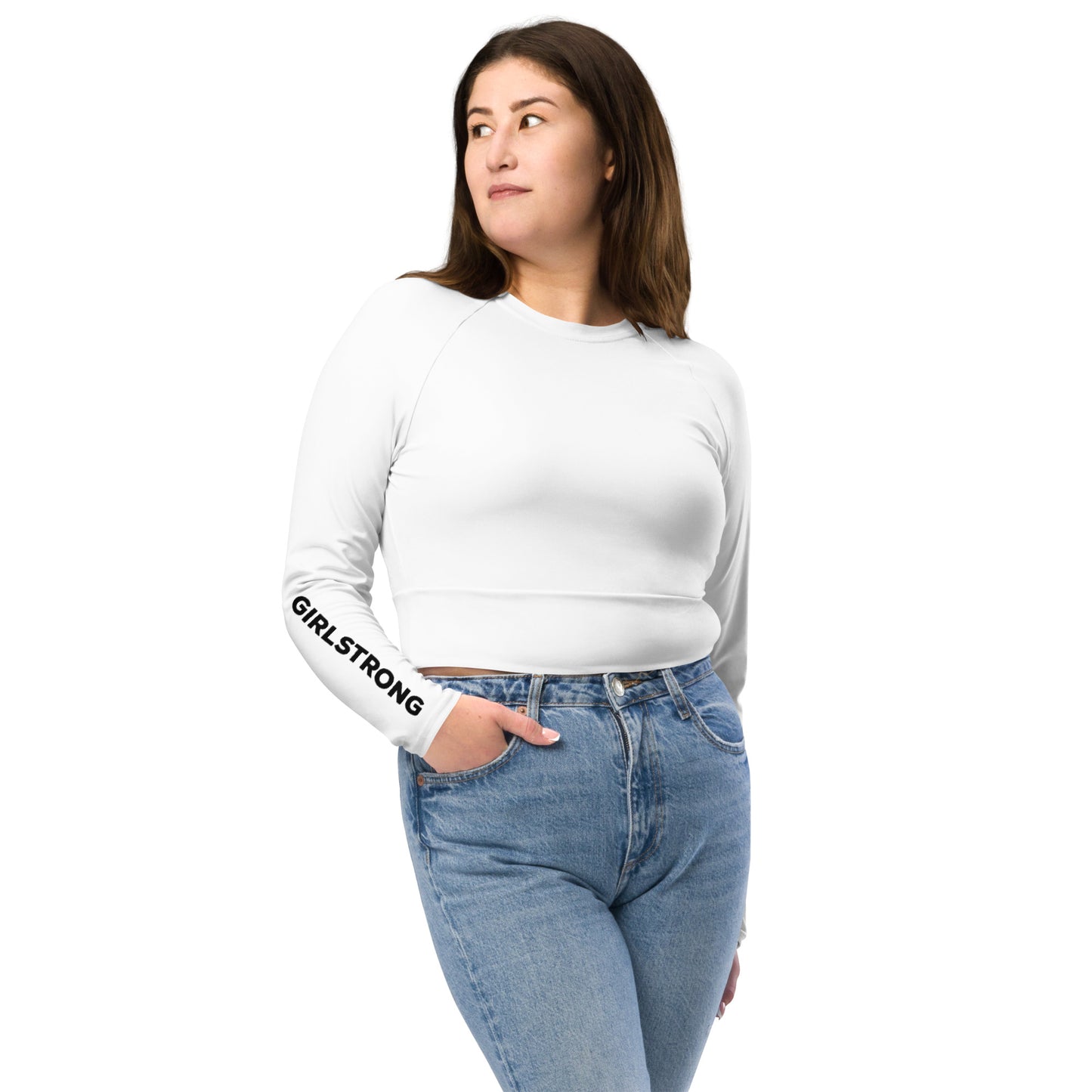 THE ESSENTIAL, SOFT STRETCH, LONG SLEEVE FITTED CROP TOP POWER WHITE