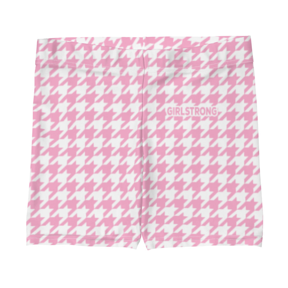 ELEVATED ESSENTIALS, SLIM AND SCULPT SHORTS PRETTY PINK HOUNDSTOOTH