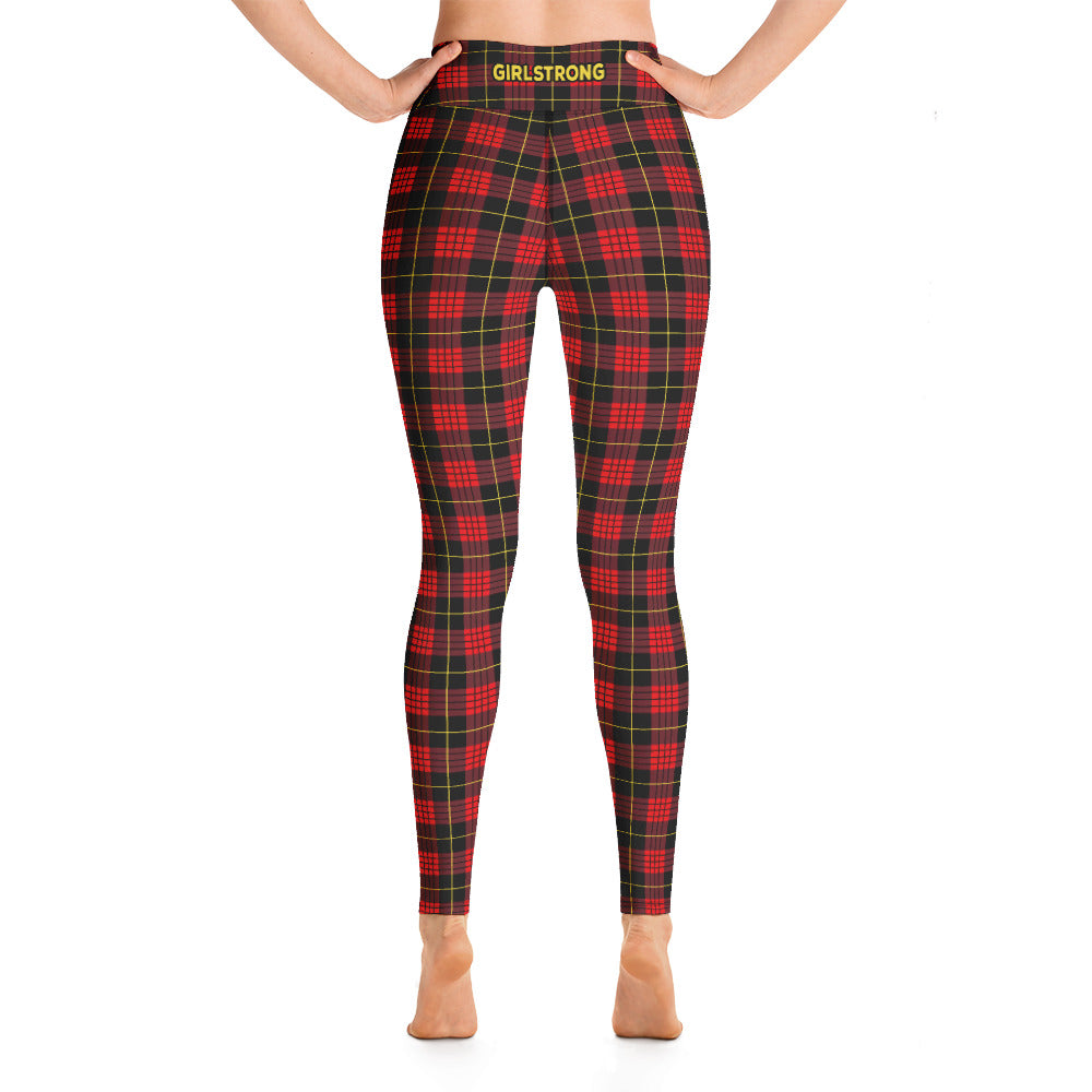 ELEVATED ESSENTIALS, BOOTY BOOSTING HIGH WAISTBAND LEGGING VINTAGE PLAID RED AND BLACK