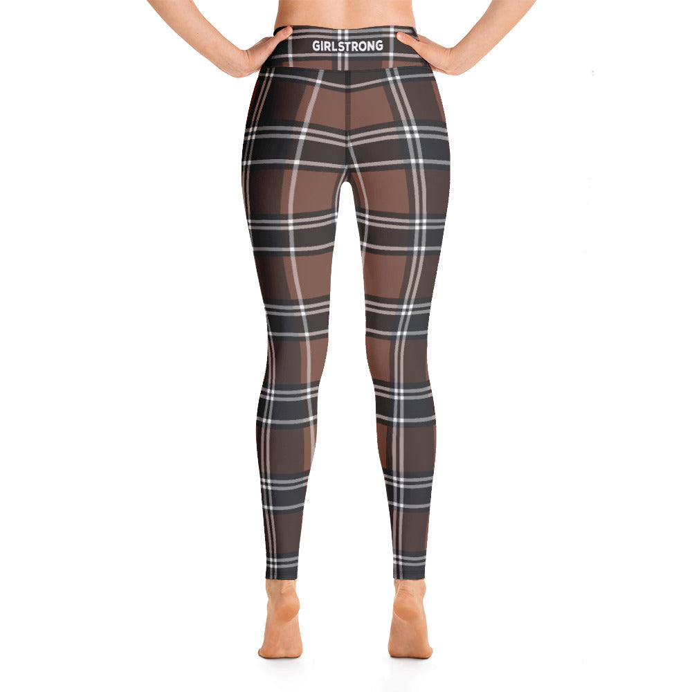 ELEVATED ESSENTIALS, BOOTY BOOSTING HIGH WAISTBAND LEGGING VINTAGE PLAID CHOCOLATE AND BLACK