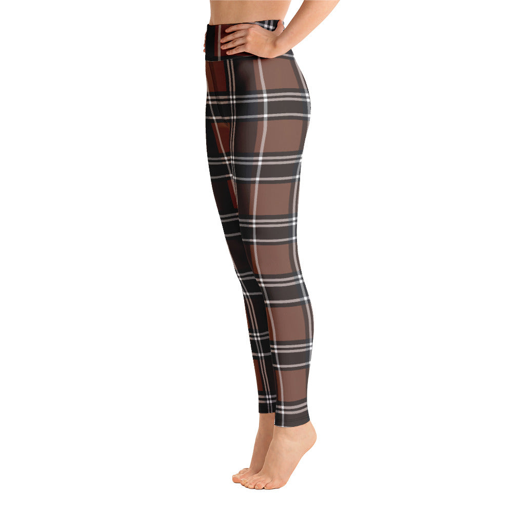 ELEVATED ESSENTIALS, THE PERFECT HIGH WAISTBAND LEGGING VINTAGE PLAID CHOCOLATE AND BLACK