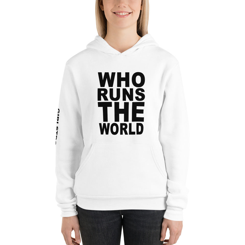 EVERYDAY GIRLSTRONG FLEECE UNISEX HOODIE WHITE - WHO RUNS THE WORLD