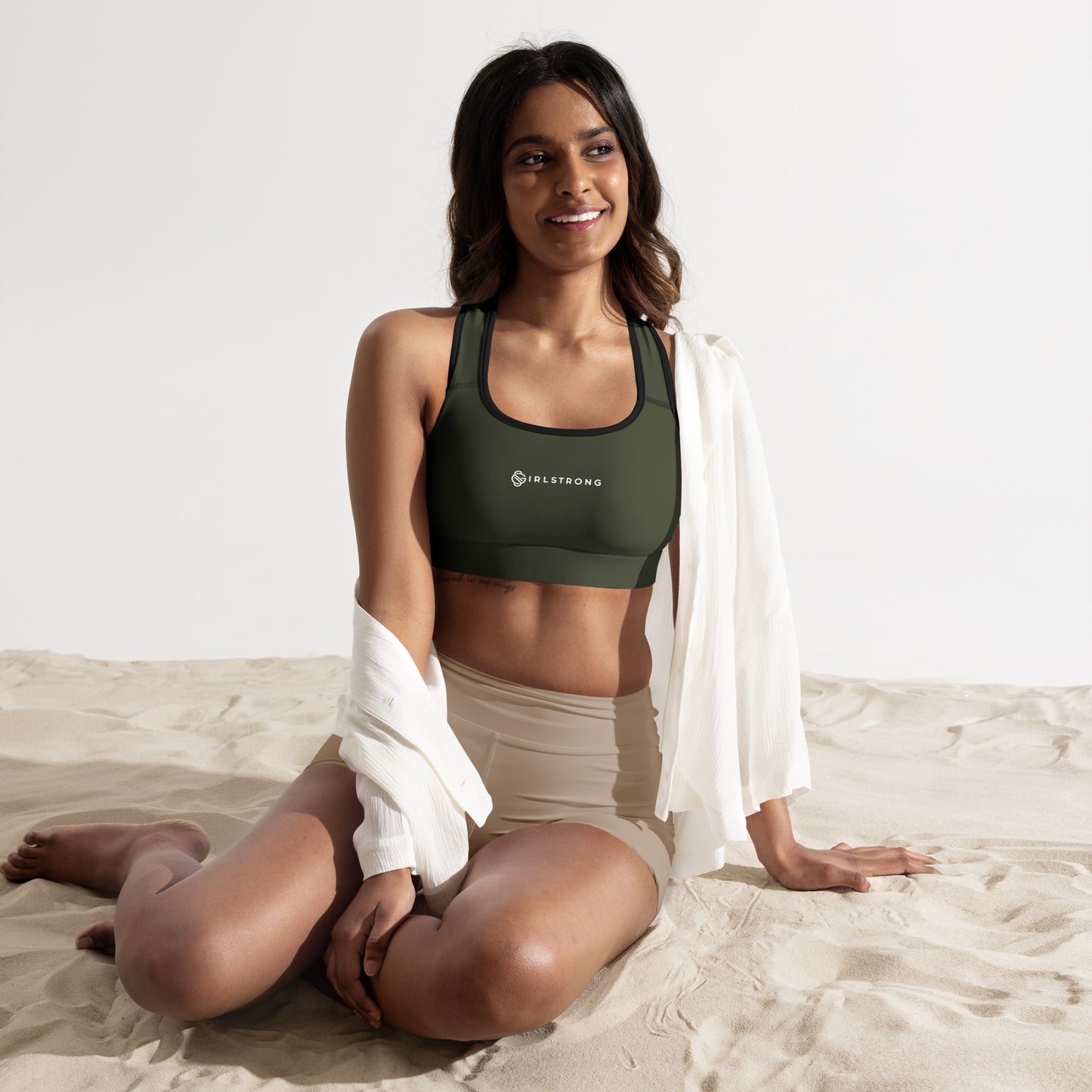 ELEVATED ESSENTIALS, GS LOGO THE PERFECT PADDED SPORTS BRA OLIVE