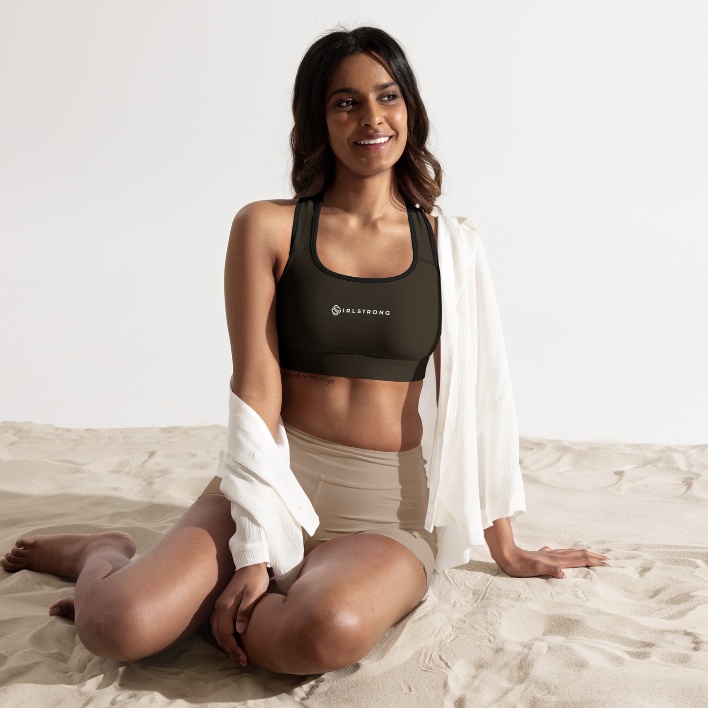 ELEVATED ESSENTIALS, GS LOGO THE PERFECT PADDED SPORTS BRA ESPRESSO
