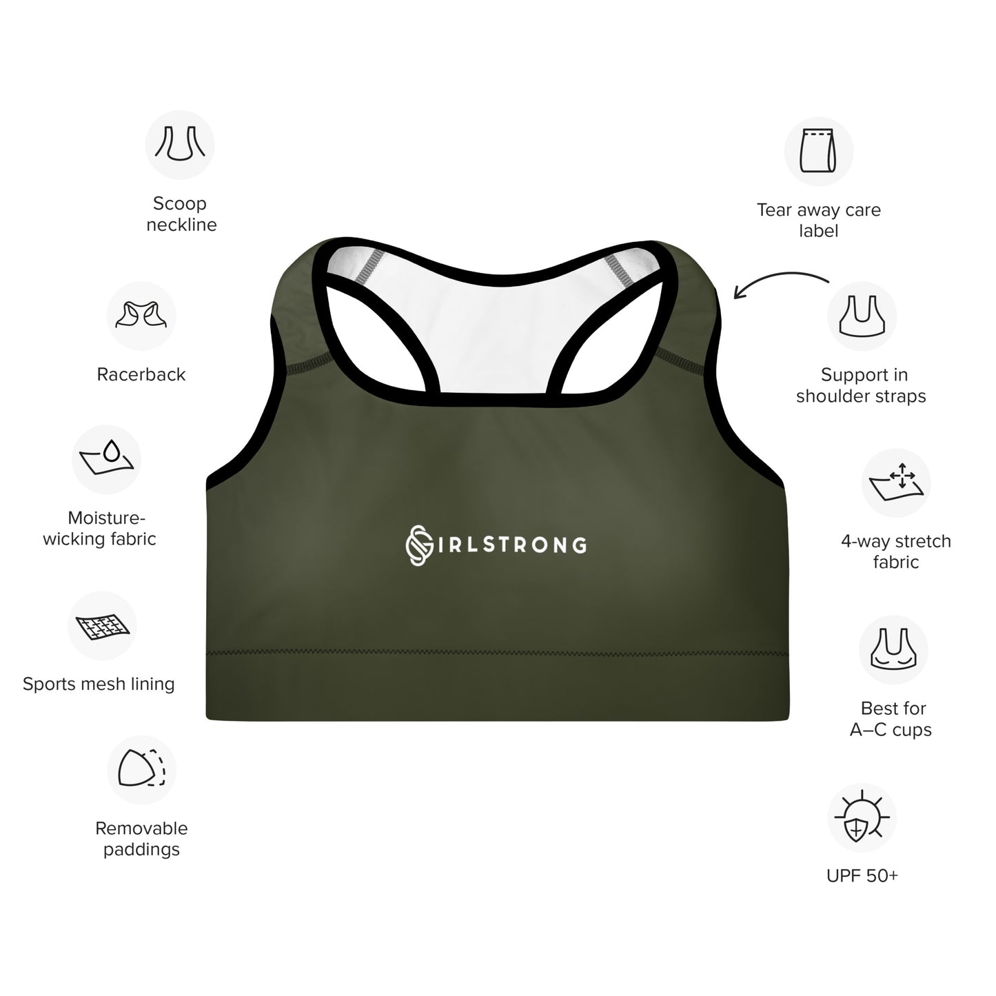 ELEVATED ESSENTIALS, GS LOGO THE PERFECT PADDED SPORTS BRA OLIVE