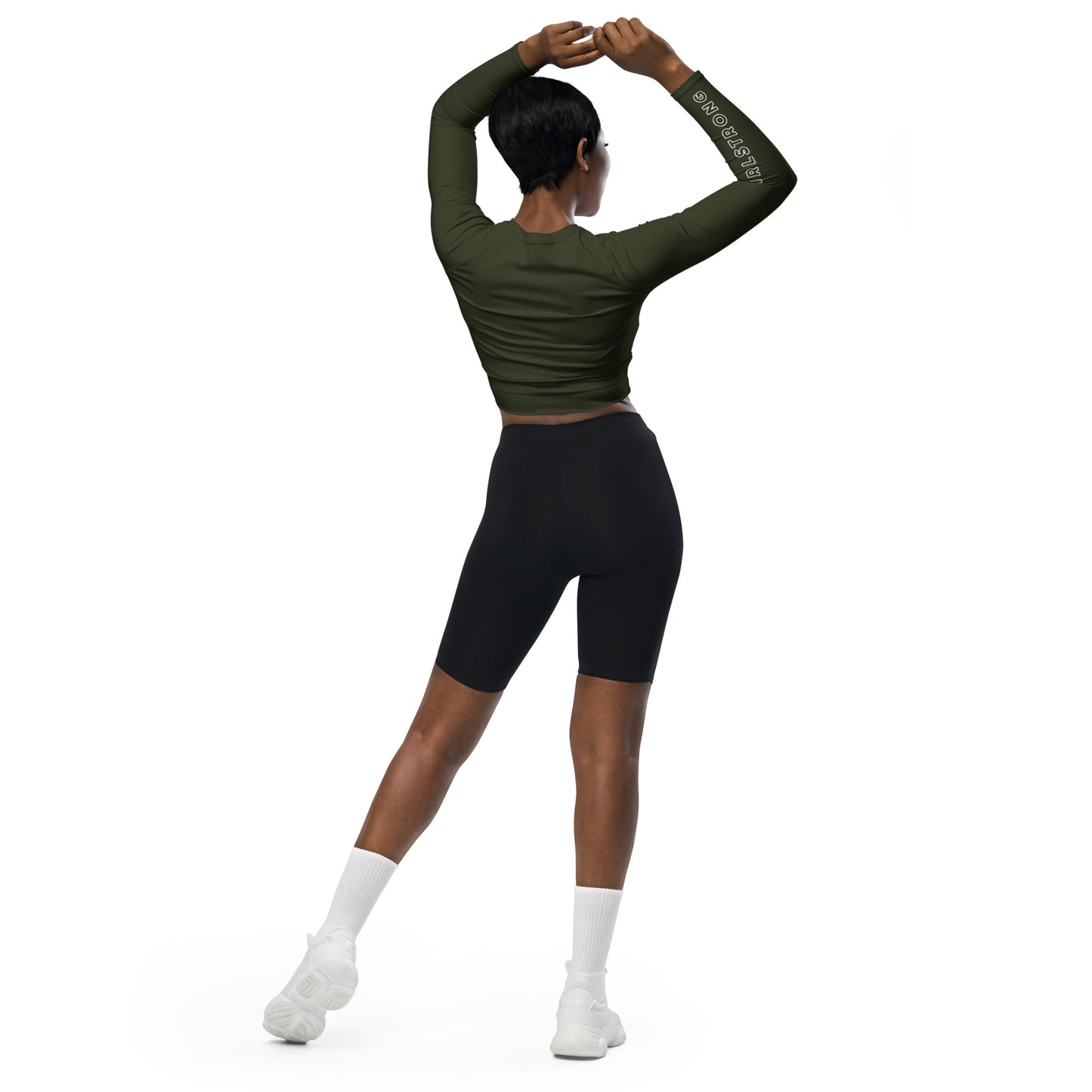 THE ESSENTIAL, SOFT STRETCH, LONG SLEEVE FITTED CROP TOP GS LOGO OLIVE