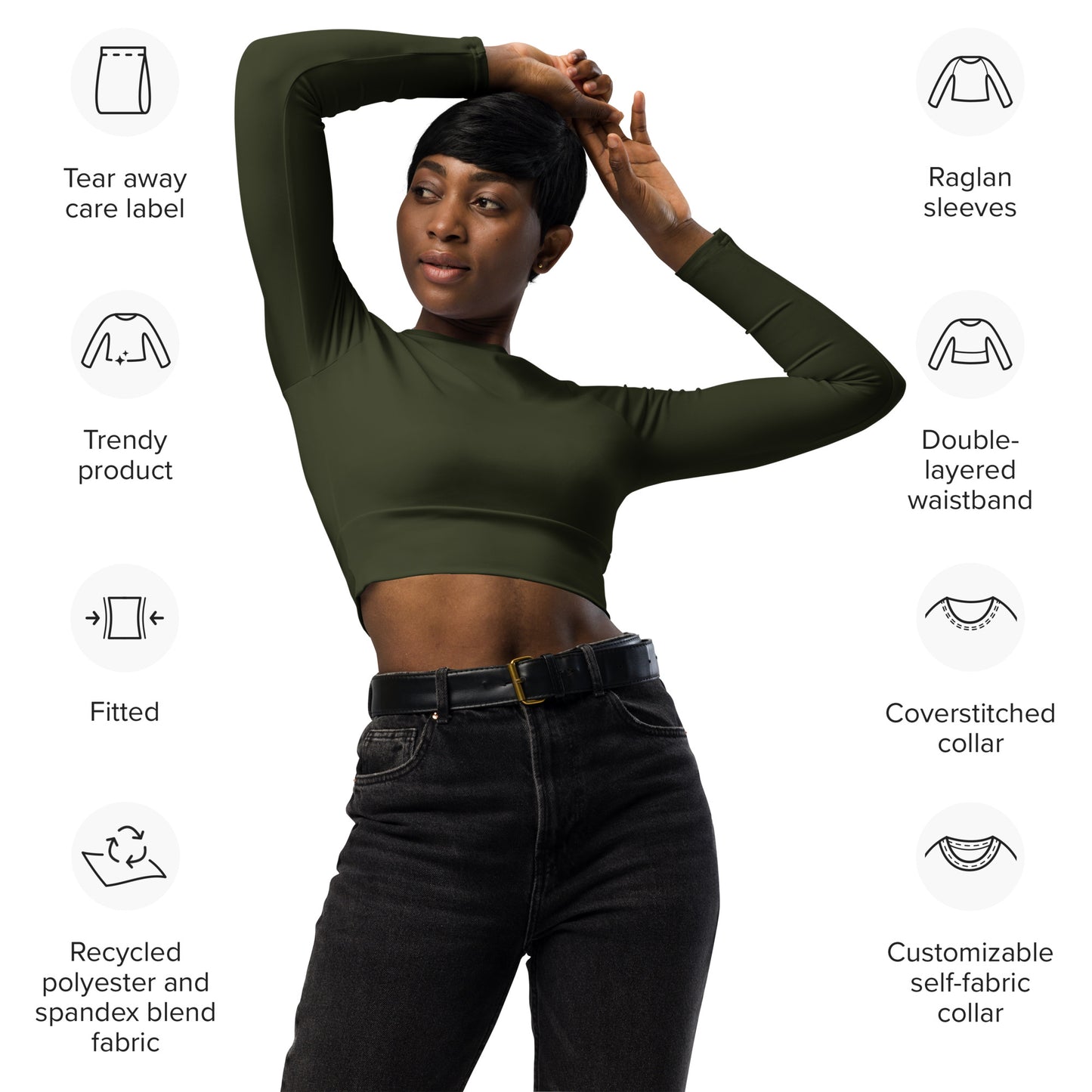 THE ESSENTIAL LONG SLEEVE FITTED CROP TOP OLIVE