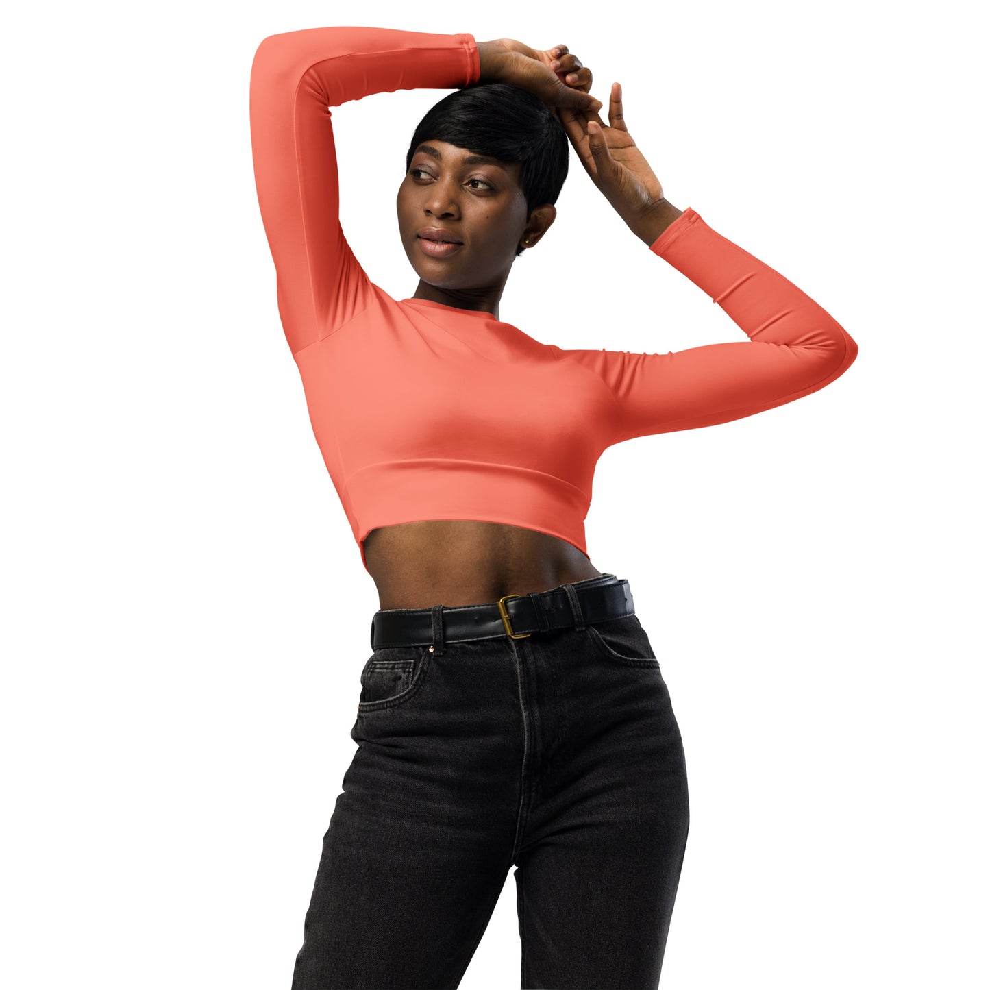 THE ESSENTIAL, SOFT STRETCH, LONG SLEEVE FITTED CROP TOP BRIGHT ORANGE