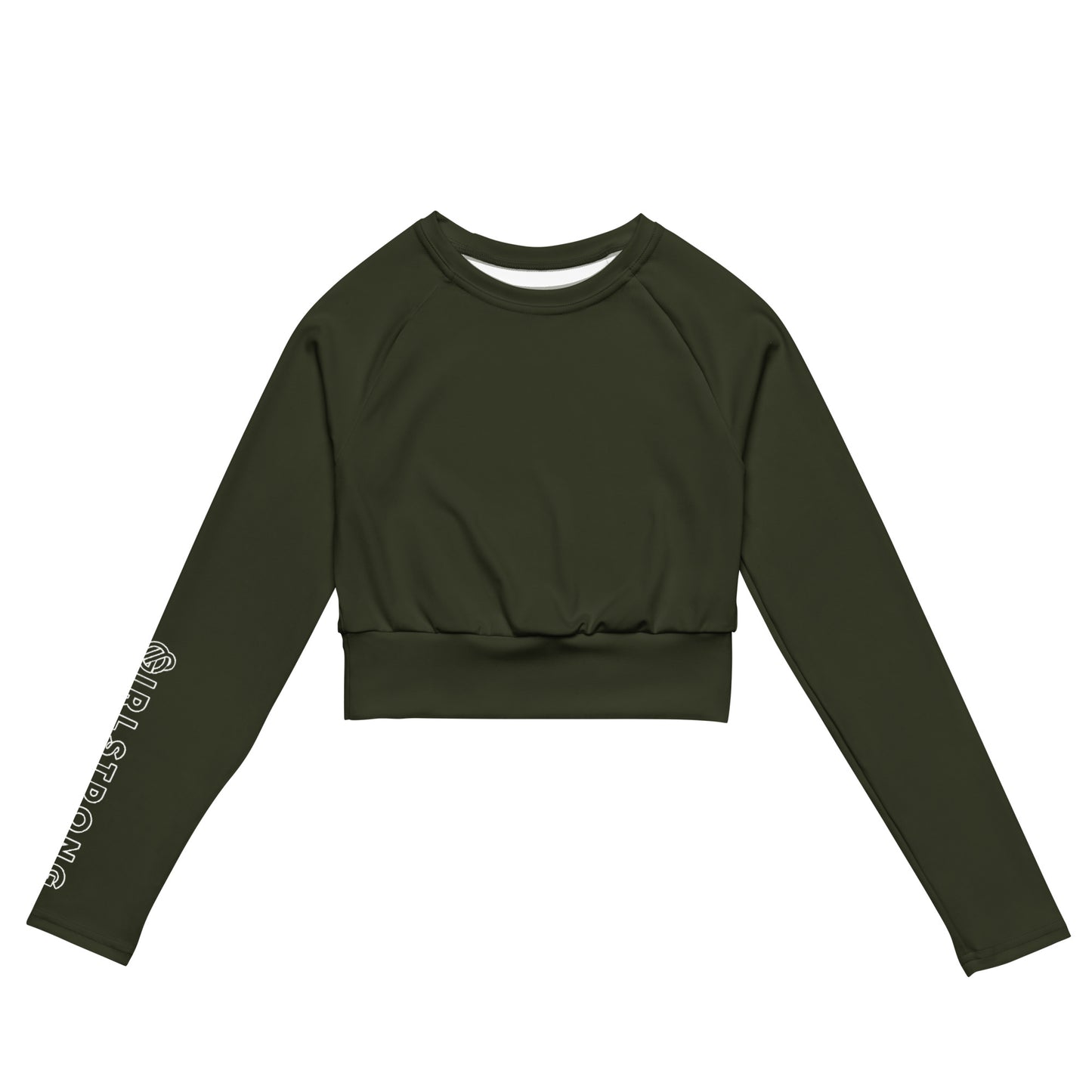 THE ESSENTIAL, SOFT STRETCH, LONG SLEEVE FITTED CROP TOP GS LOGO OLIVE