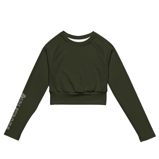 THE ESSENTIAL, SOFT STRETCH, LONG SLEEVE FITTED CROP TOP GS LOGO OLIVE