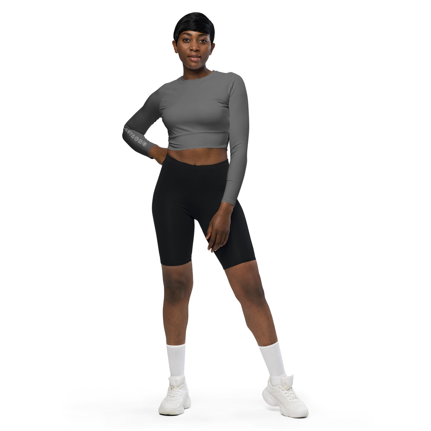THE ESSENTIAL LONG SLEEVE FITTED CROP TOP SPORT GREY