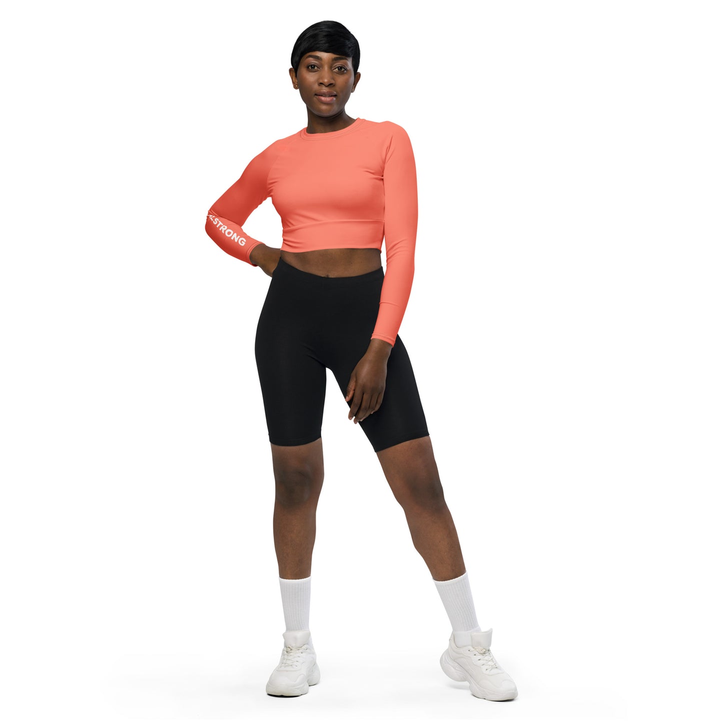 THE ESSENTIAL, SOFT STRETCH, LONG SLEEVE FITTED CROP TOP BRIGHT ORANGE