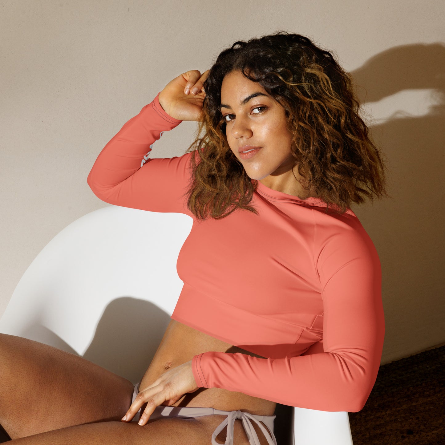 THE ESSENTIAL, SOFT STRETCH, LONG SLEEVE FITTED CROP TOP BRIGHT ORANGE