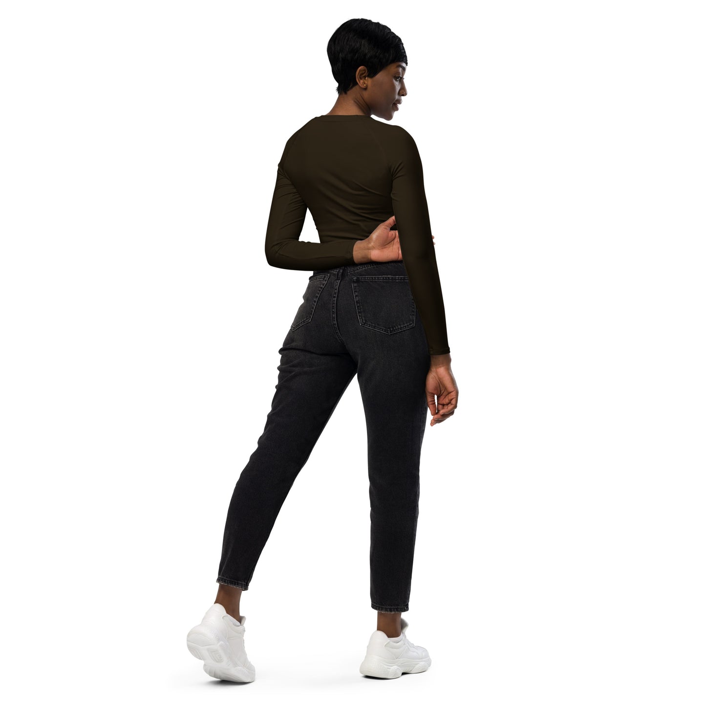 THE ESSENTIAL LONG SLEEVE FITTED CROP TOP ESPRESSO