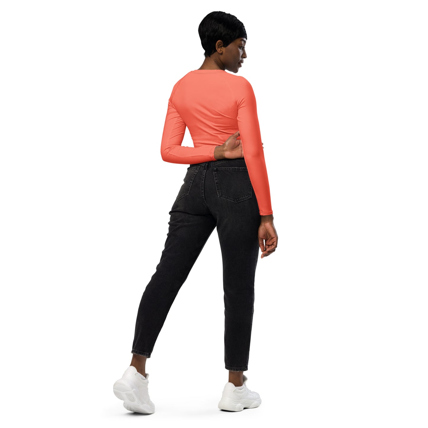 THE ESSENTIAL, SOFT STRETCH, LONG SLEEVE FITTED CROP TOP BRIGHT ORANGE