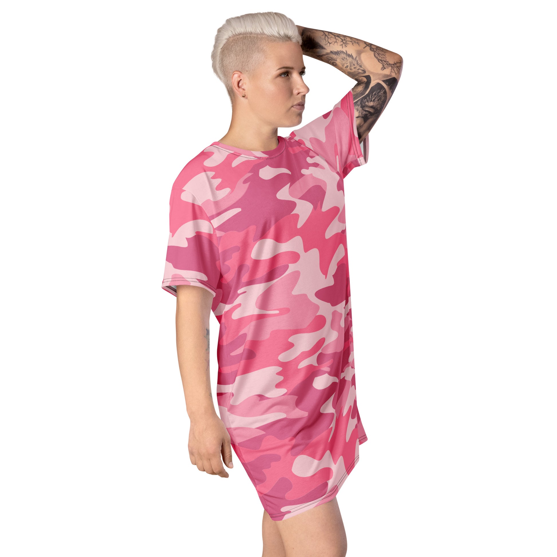 pink camo t shirt dress Honey Punch Pink Camo/Camouflage T Shirt Dress Small/READ Cutout Rolled Short